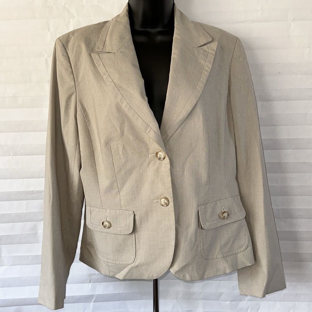 Nine West Brown White Stripe Blazer Women’s Size 14 Button Front Office Wear